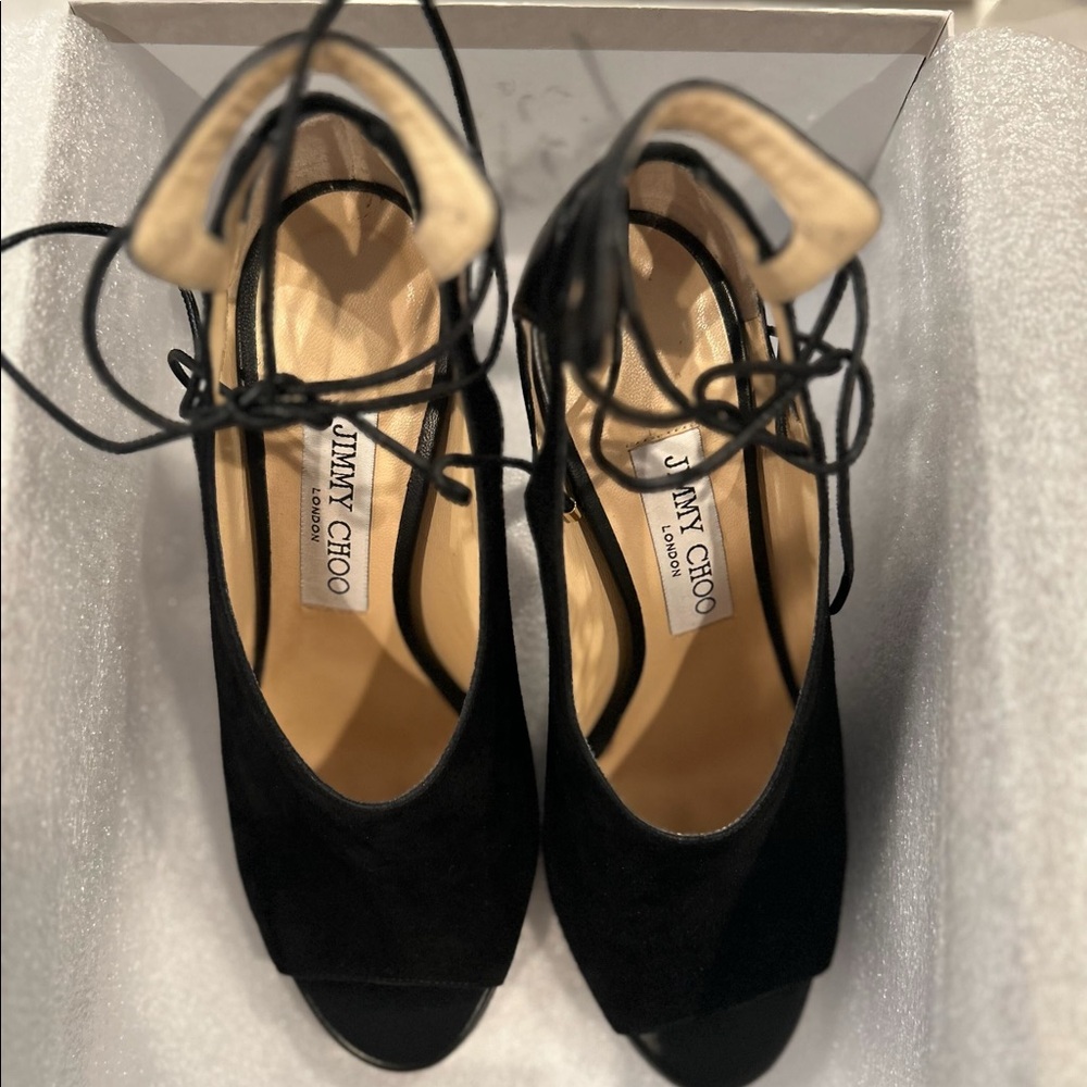 Jimmy Choo Lace-up Heels, Size 8, 100 mm, Black